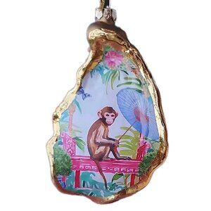 Half Shell Oyster Monkey Tropical Paradise Christmas 4" Glass Ornament
